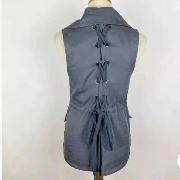 DEMOCRACY Gray Lyocell Lace Up‎ Back Full Zip Vest Small - Picture 2 of 5